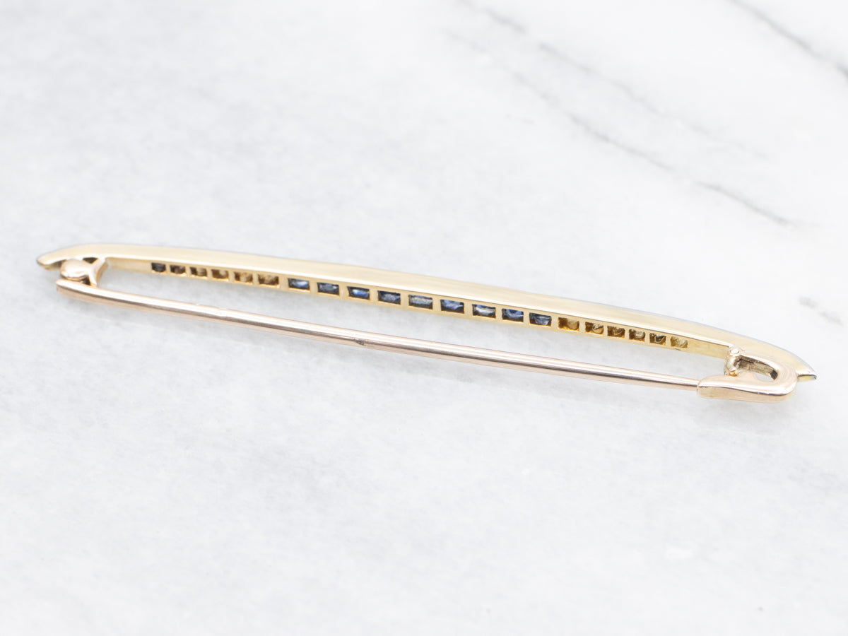Antique Sapphire and Rose Cut Diamond Bar Pin