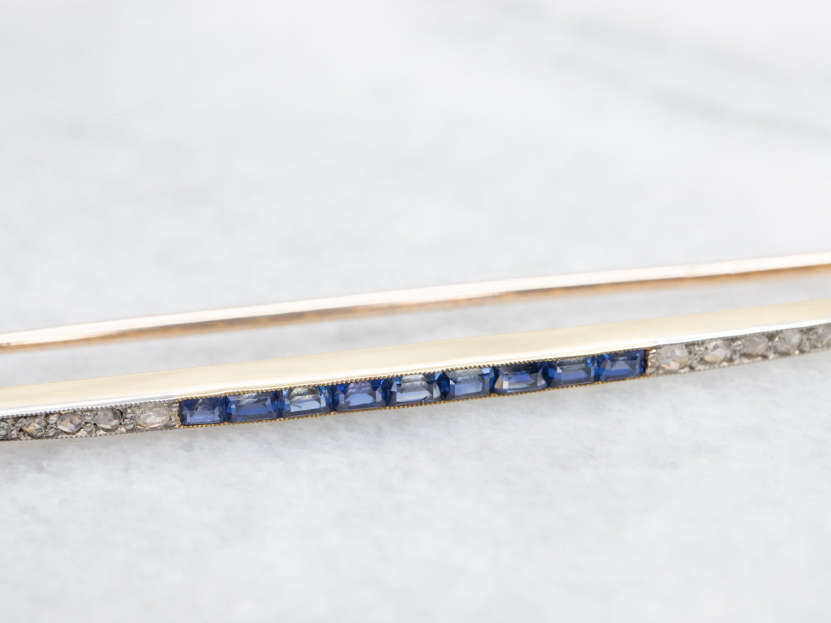 Antique Sapphire and Rose Cut Diamond Bar Pin