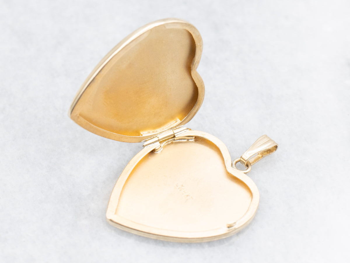 Vintage Gold Floral Etched Heart Shaped Locket