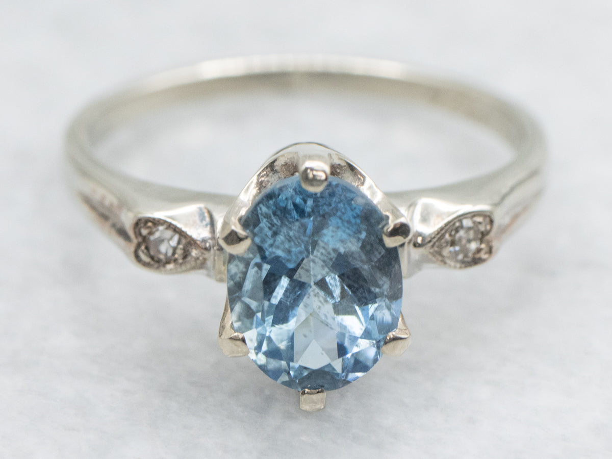Antique Aquamarine and Diamond Sweetheart Ring