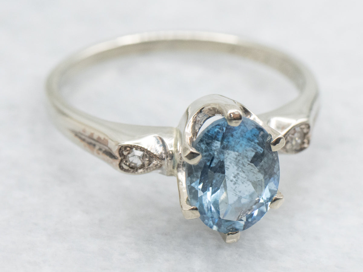 Antique Aquamarine and Diamond Sweetheart Ring