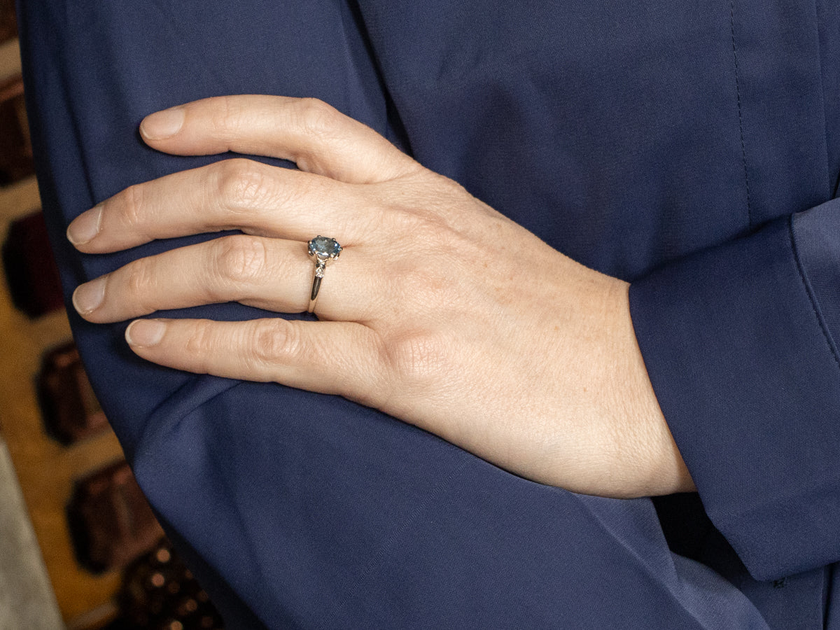 Antique Aquamarine and Diamond Sweetheart Ring