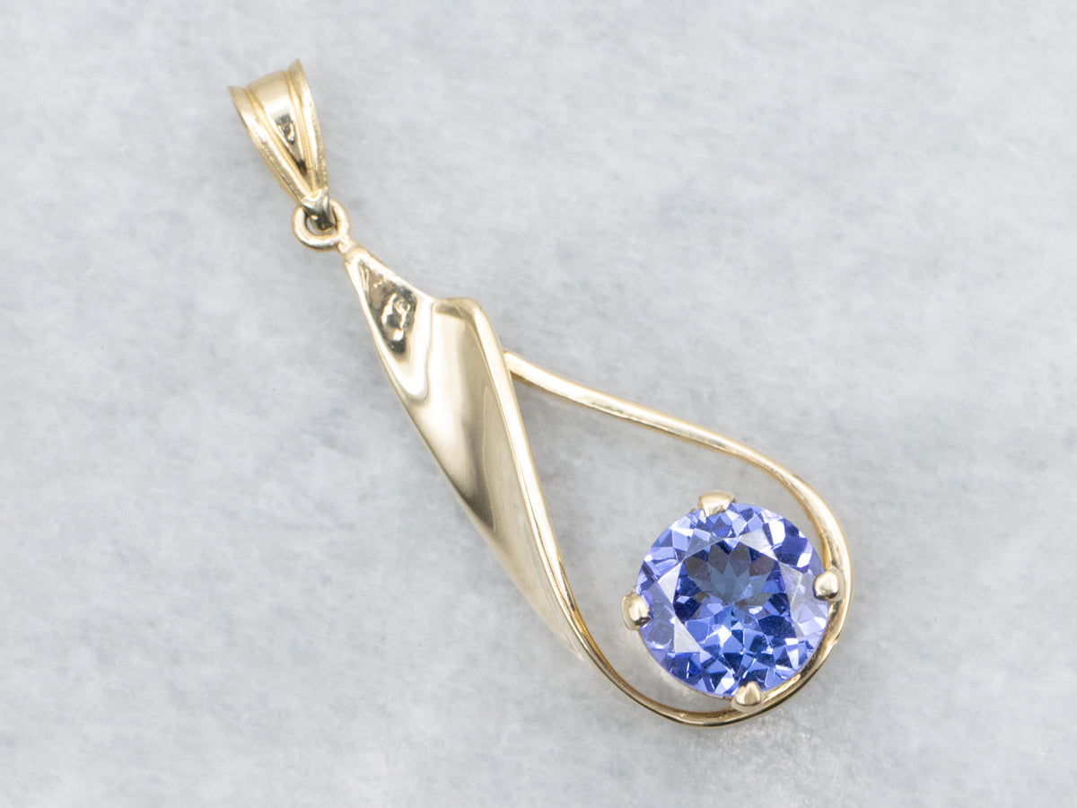 Twisting Gold Teardrop Tanzanite Solitaire Pendant