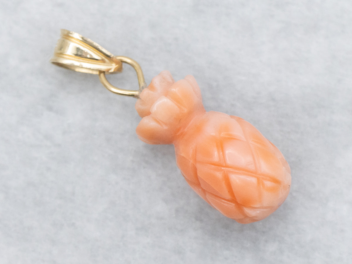Vintage Carved Coral Pineapple Pendant