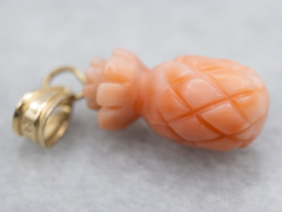 Vintage Carved Coral Pineapple Pendant