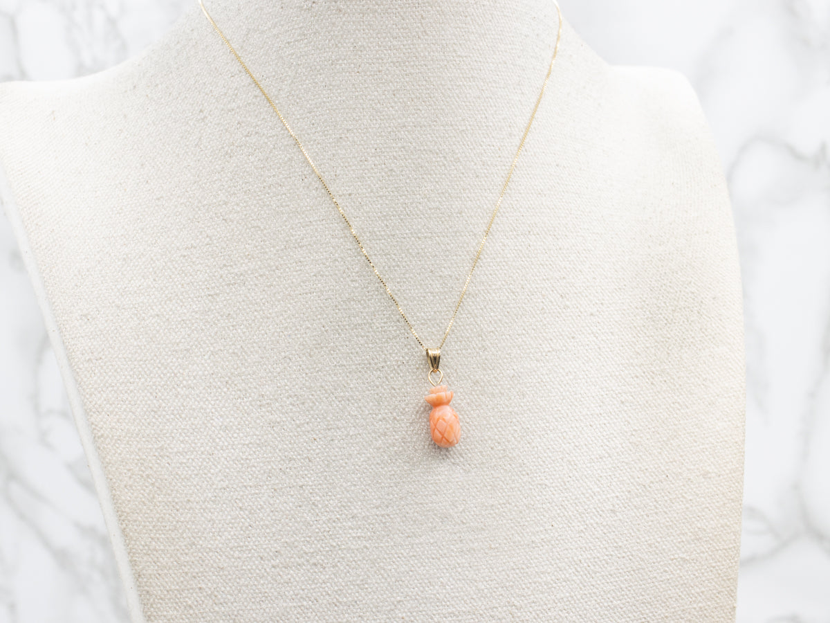 Vintage Carved Coral Pineapple Pendant