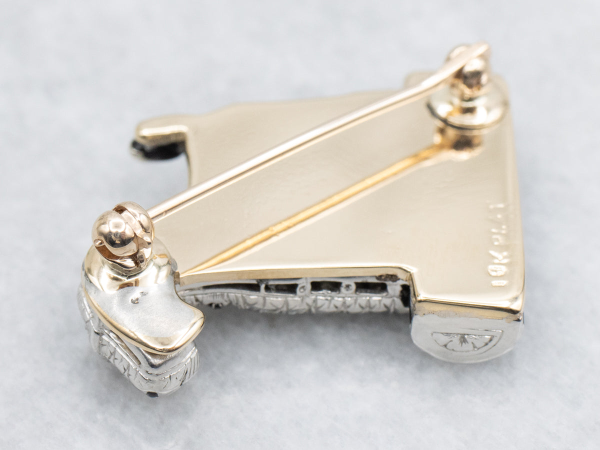 Vintage Platinum Diamond Encrusted Black Enamel Fox Terrier Pin