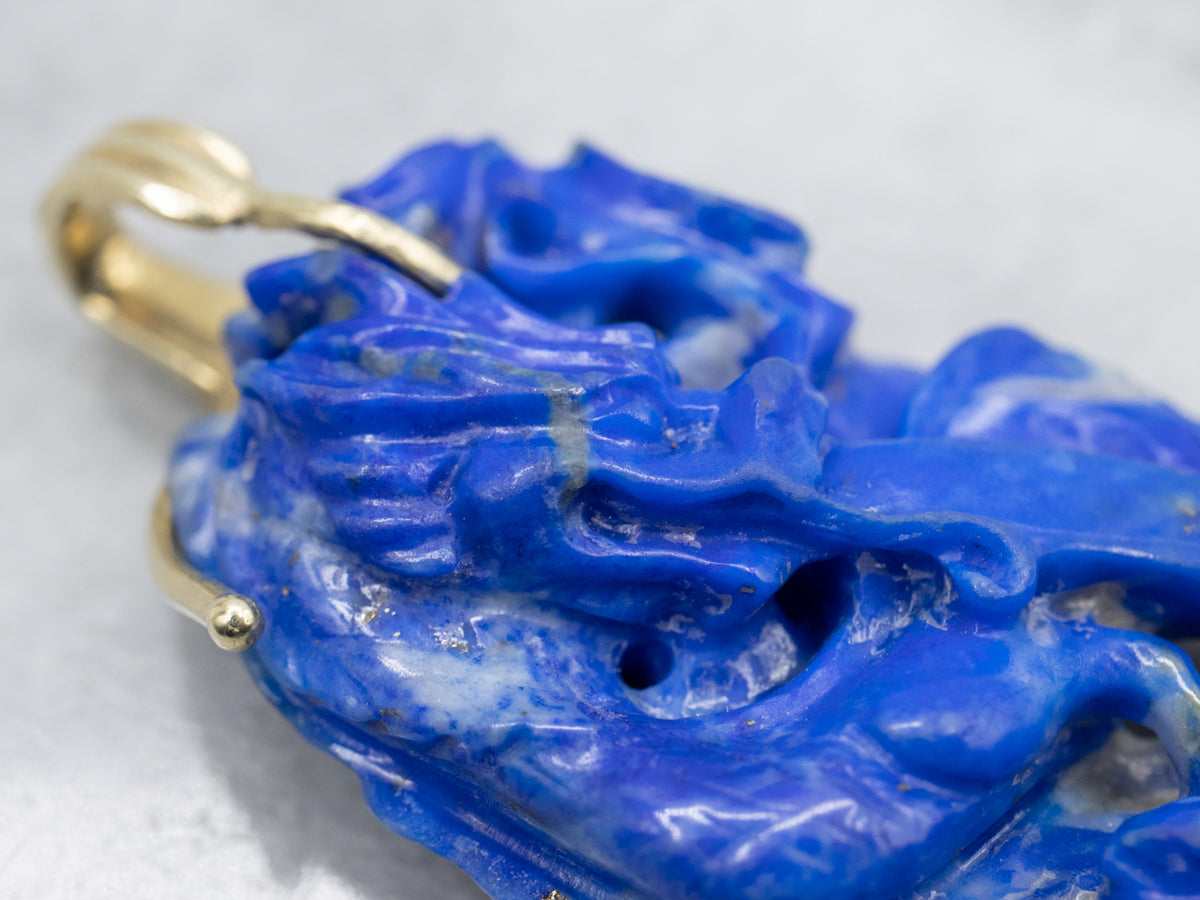 Yellow Gold Carved Lapis Pendant