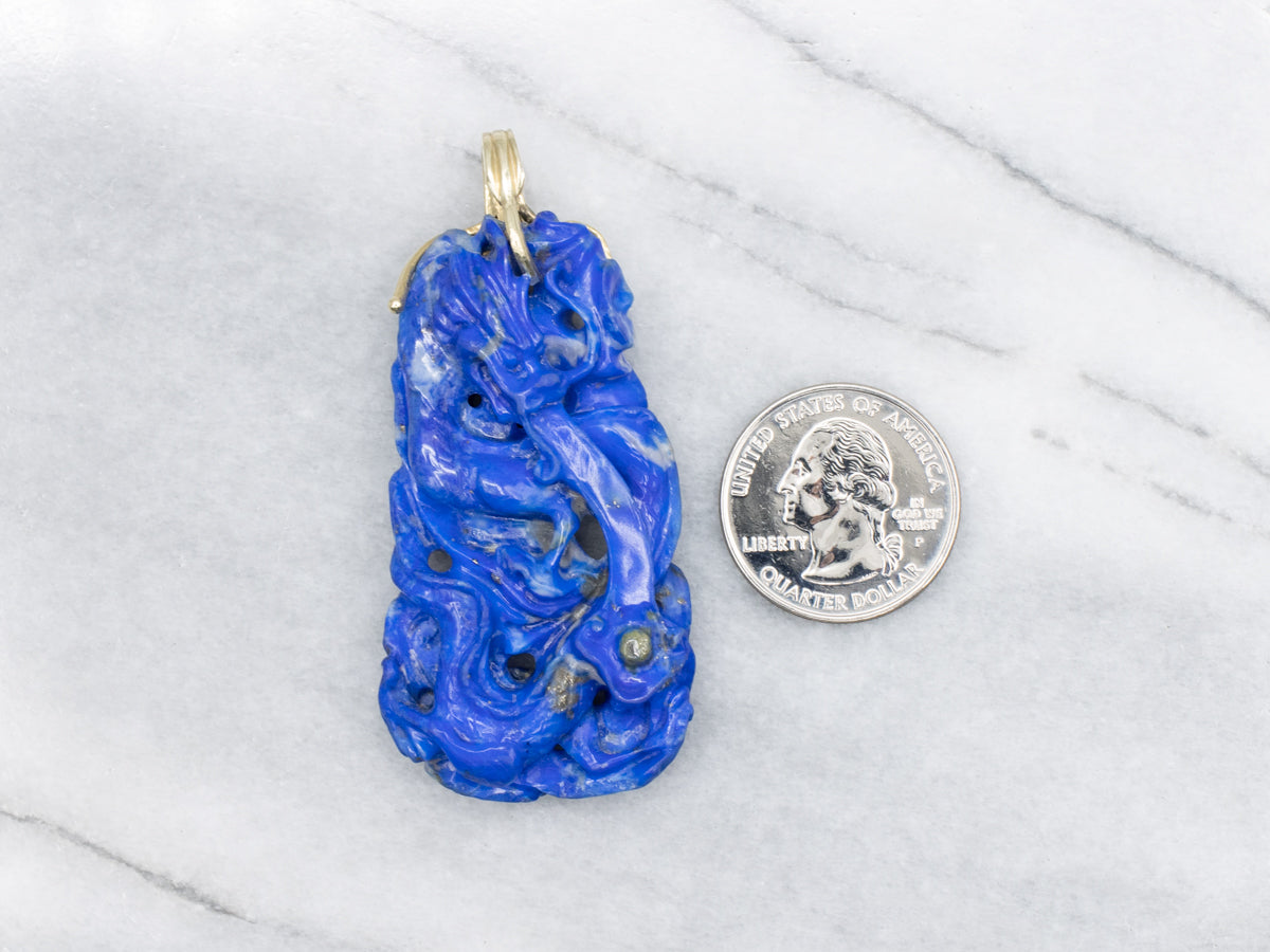 Yellow Gold Carved Lapis Pendant