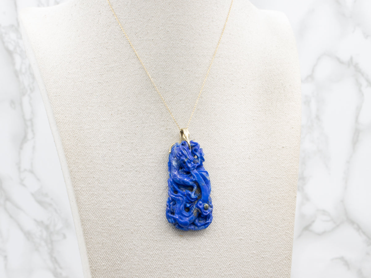 Yellow Gold Carved Lapis Pendant