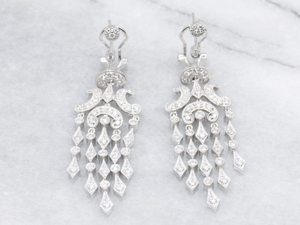 Sparkling White Gold Diamond Chandelier Drop Earrings