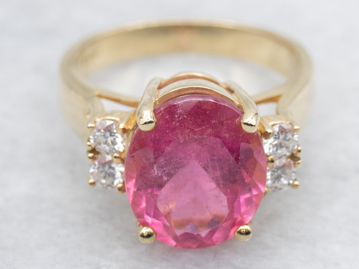 Pretty Pink Tourmaline and Diamond Accent Ring