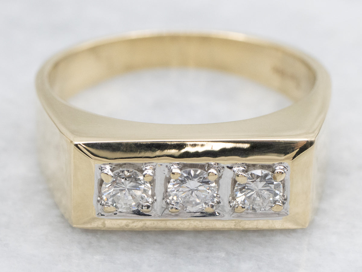 Flat Top Diamond Three Stone Ring