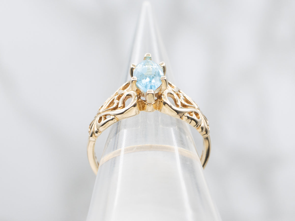 Swiss Blue Topaz Gold Filigree Ring