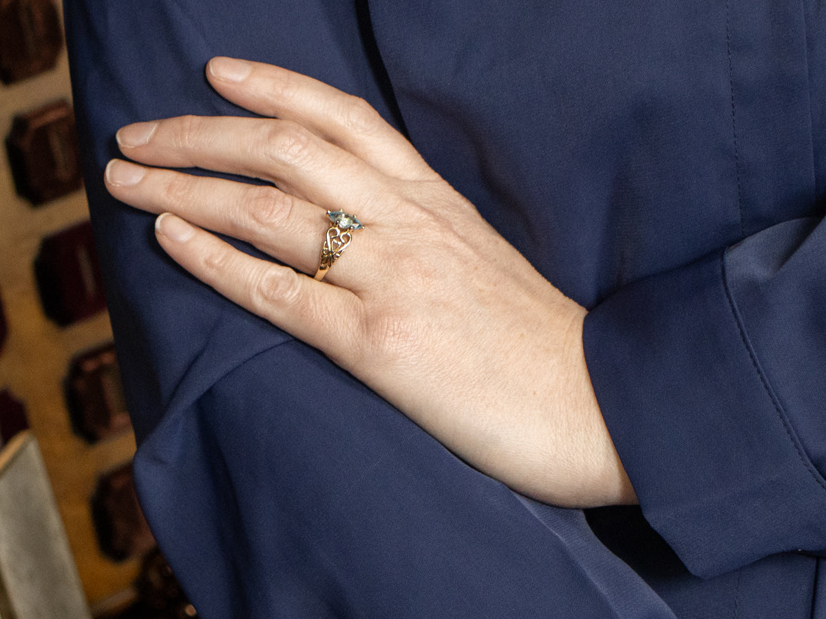 Swiss Blue Topaz Gold Filigree Ring