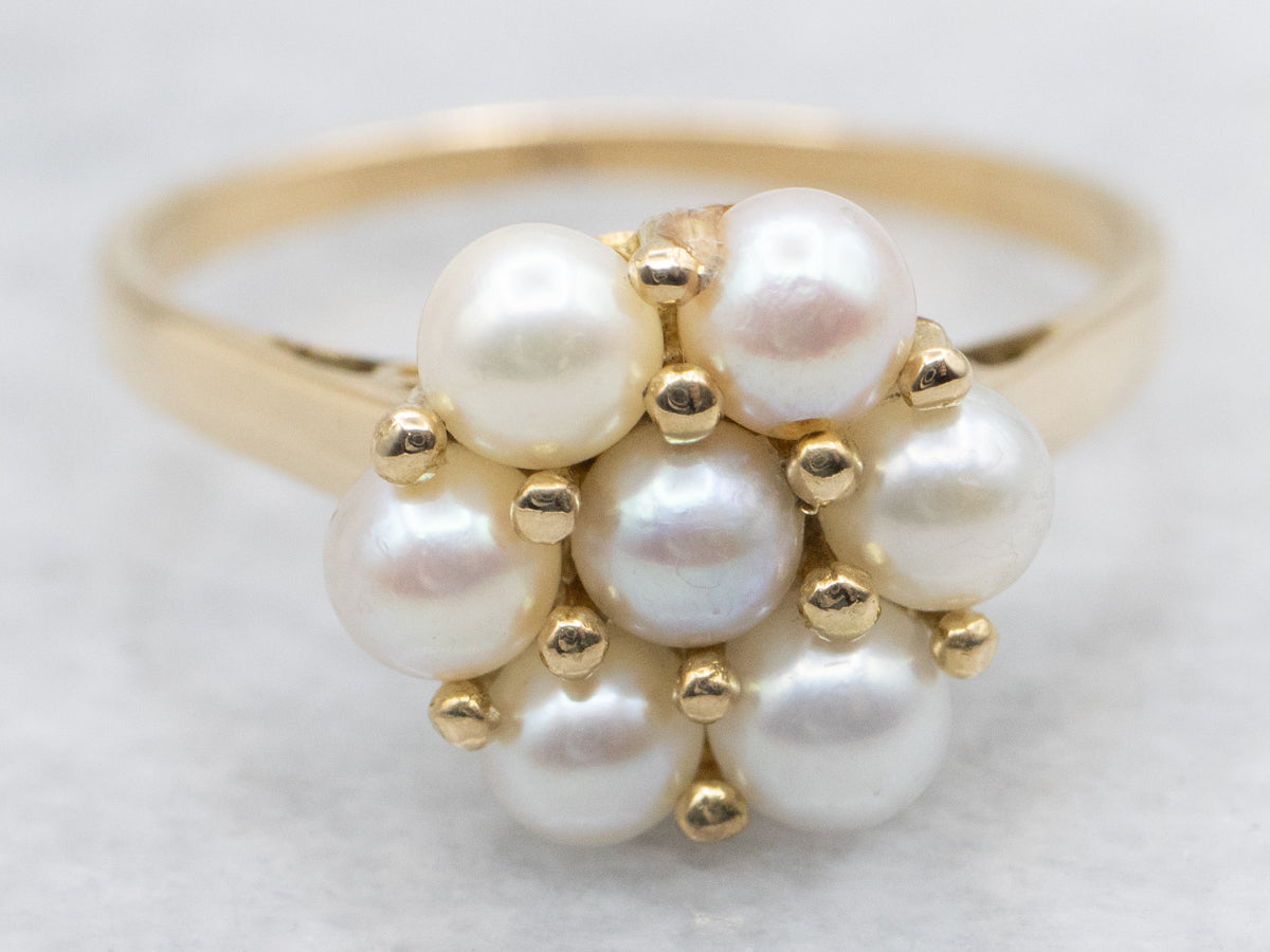 Vintage Gold and Pearl Cluster Ring