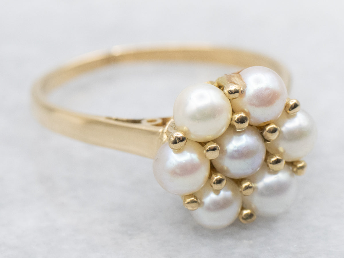 Vintage Gold and Pearl Cluster Ring