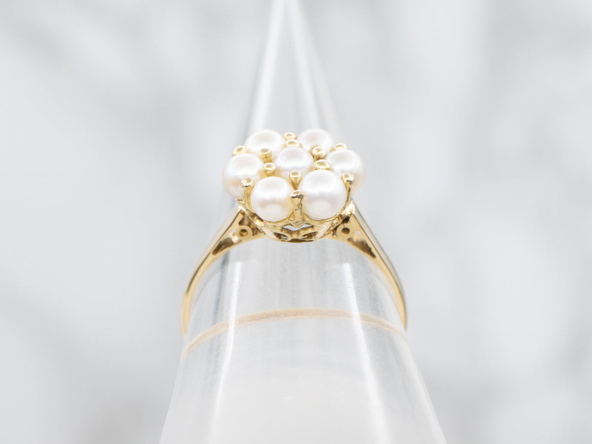 Vintage Gold and Pearl Cluster Ring