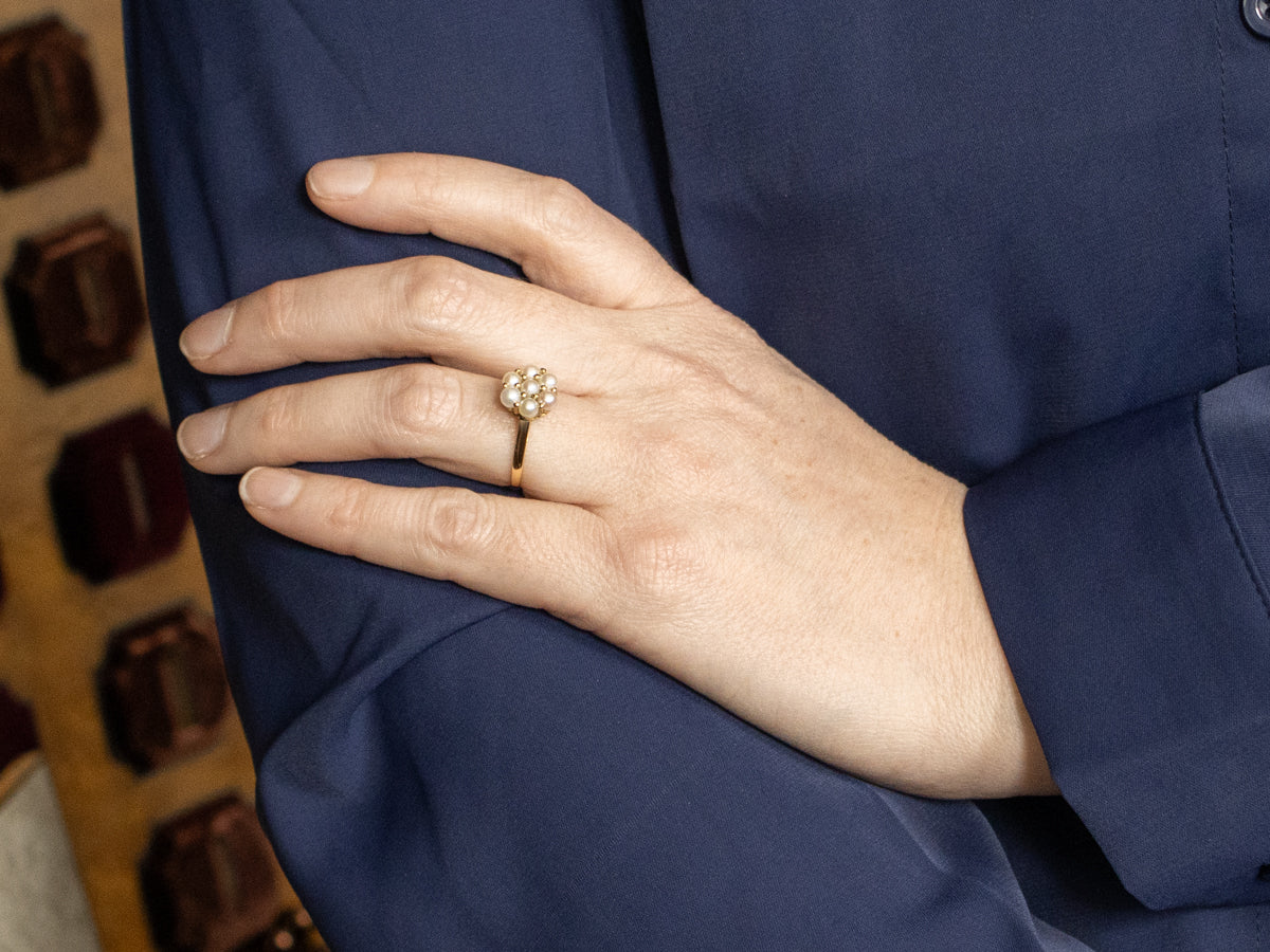 Vintage Gold and Pearl Cluster Ring