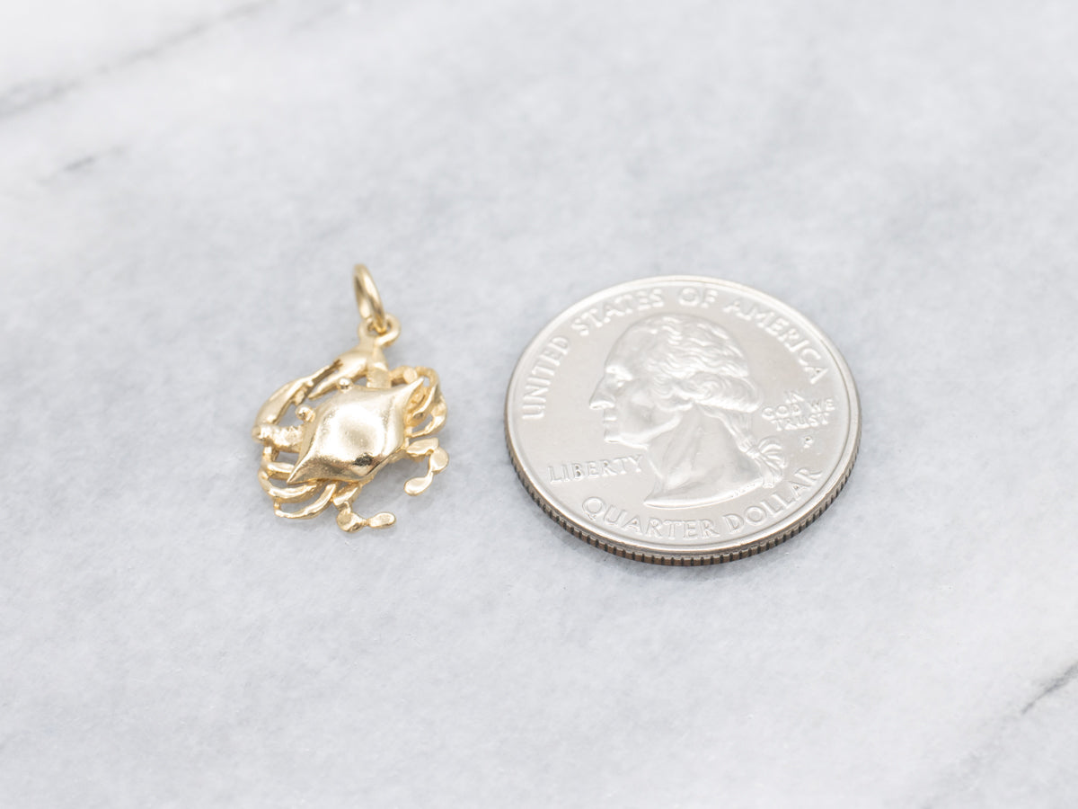 14K Yellow Gold Crab Charm
