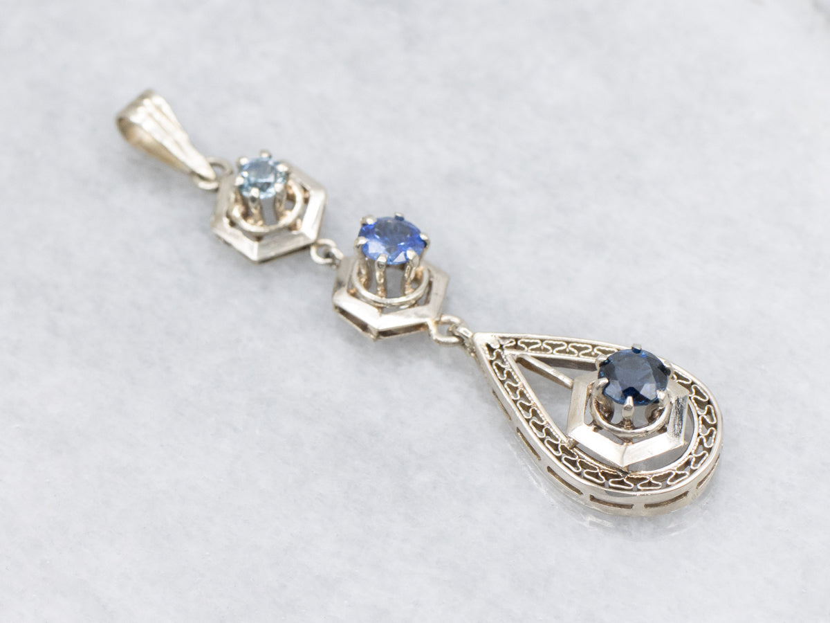 Ombre Sapphire Hexagonal and Pear Shaped Art Deco Lavalier Drop Pendant