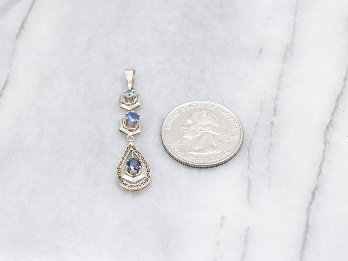 Ombre Sapphire Hexagonal and Pear Shaped Art Deco Lavalier Drop Pendant