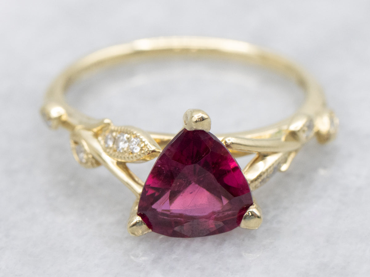Botanical Rubellite Tourmaline and Diamond Ring