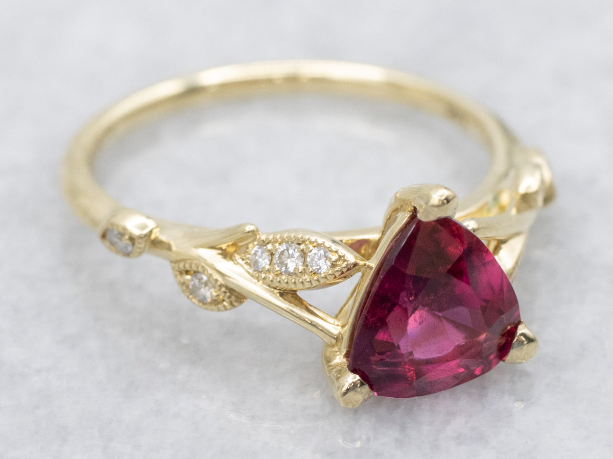 Botanical Rubellite Tourmaline and Diamond Ring