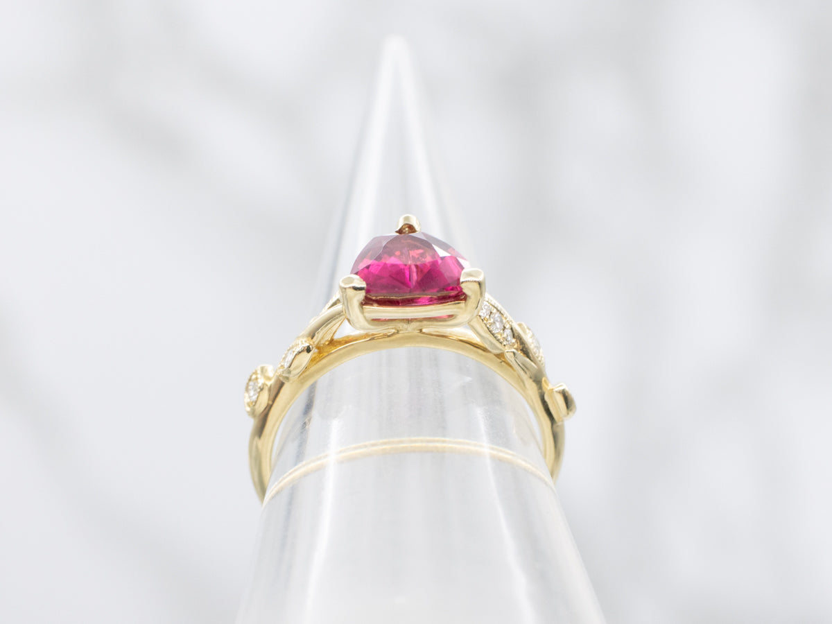Botanical Rubellite Tourmaline and Diamond Ring