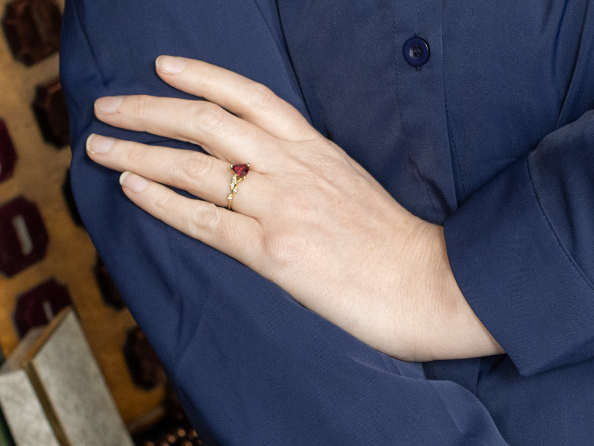 Botanical Rubellite Tourmaline and Diamond Ring