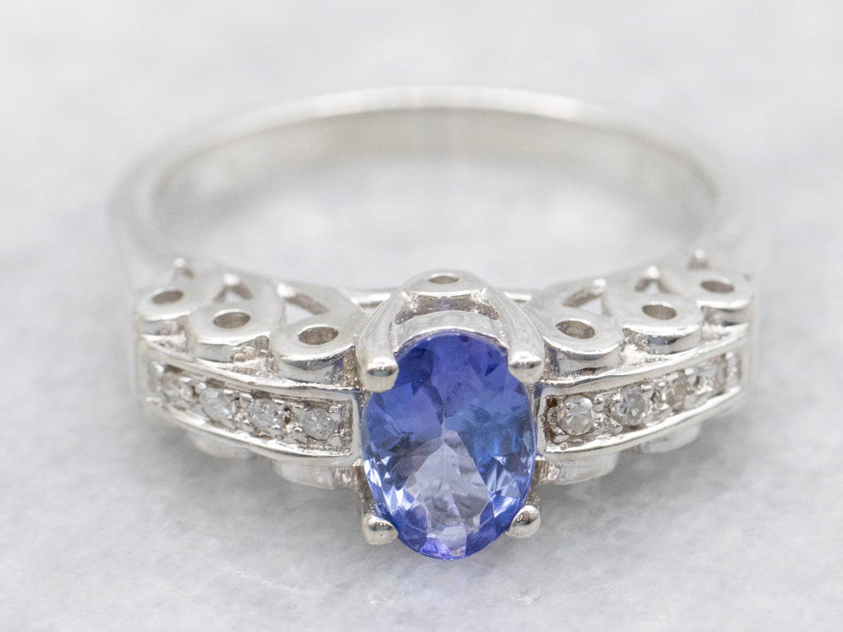 Sterling Silver Tanzanite Ring with Diamond Accents