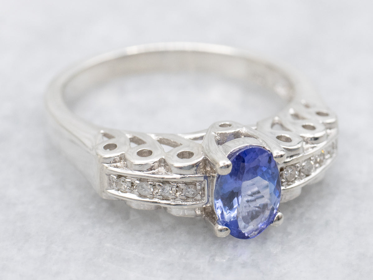 Sterling Silver Tanzanite Ring with Diamond Accents