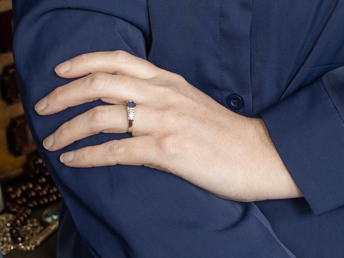 Sterling Silver Tanzanite Ring with Diamond Accents