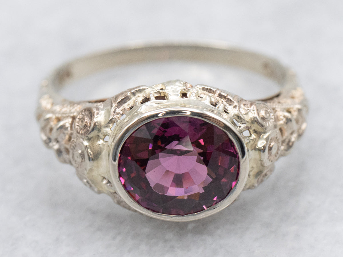 Art Deco East-to-West Rhodolite Garnet Ring