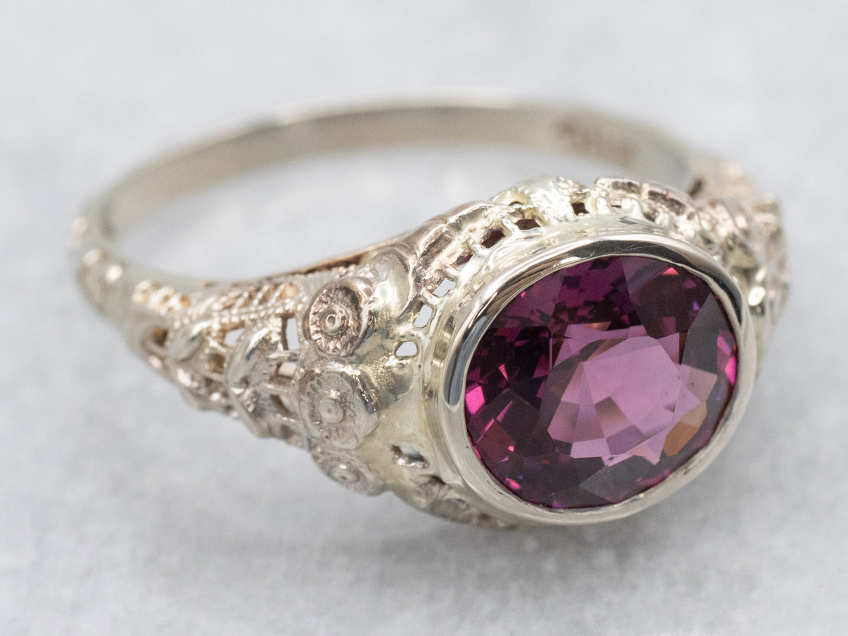 Art Deco East-to-West Rhodolite Garnet Ring