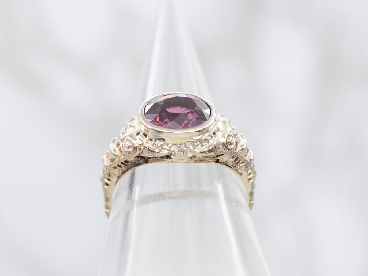 Art Deco East-to-West Rhodolite Garnet Ring
