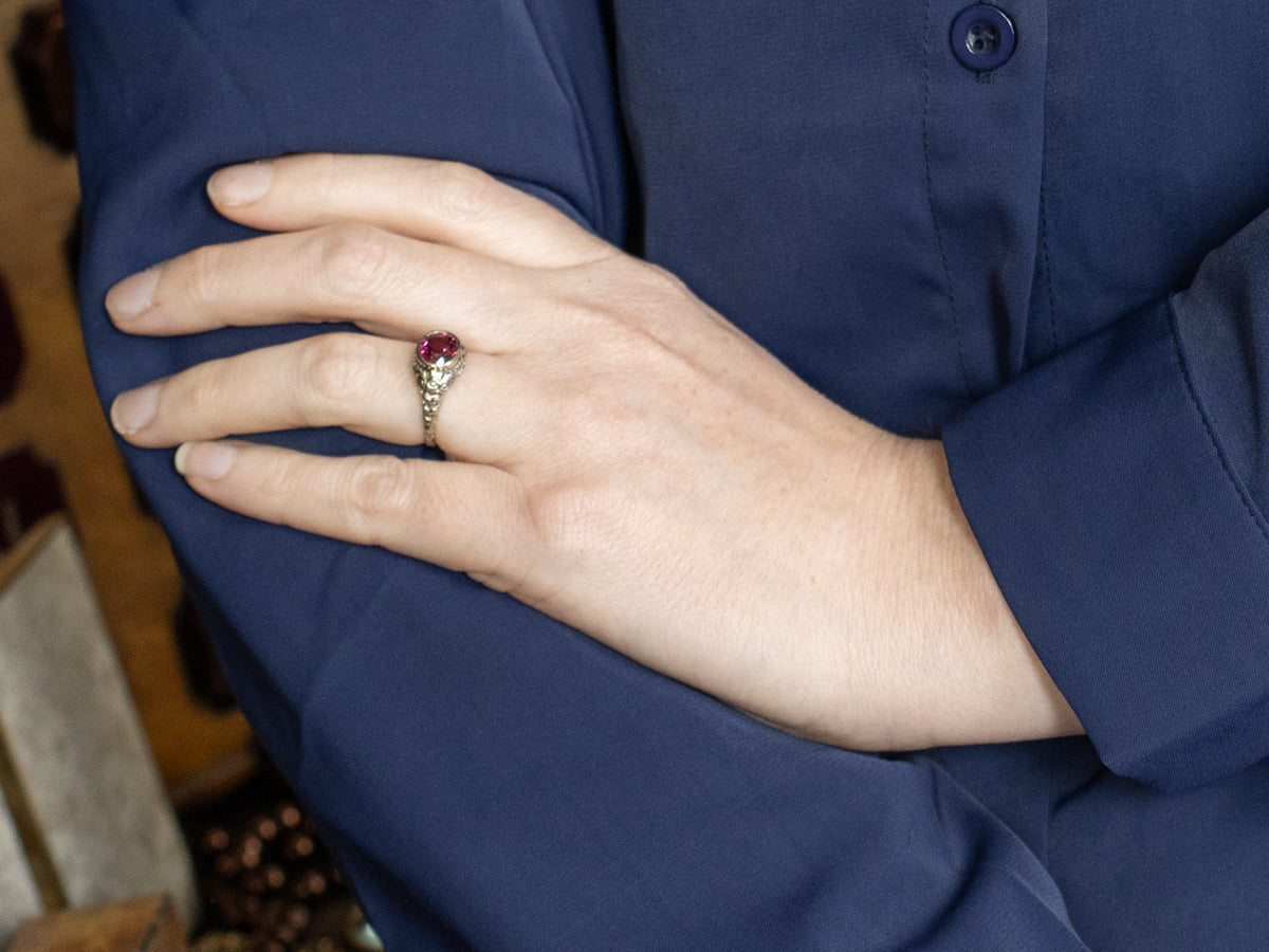 Art Deco East-to-West Rhodolite Garnet Ring
