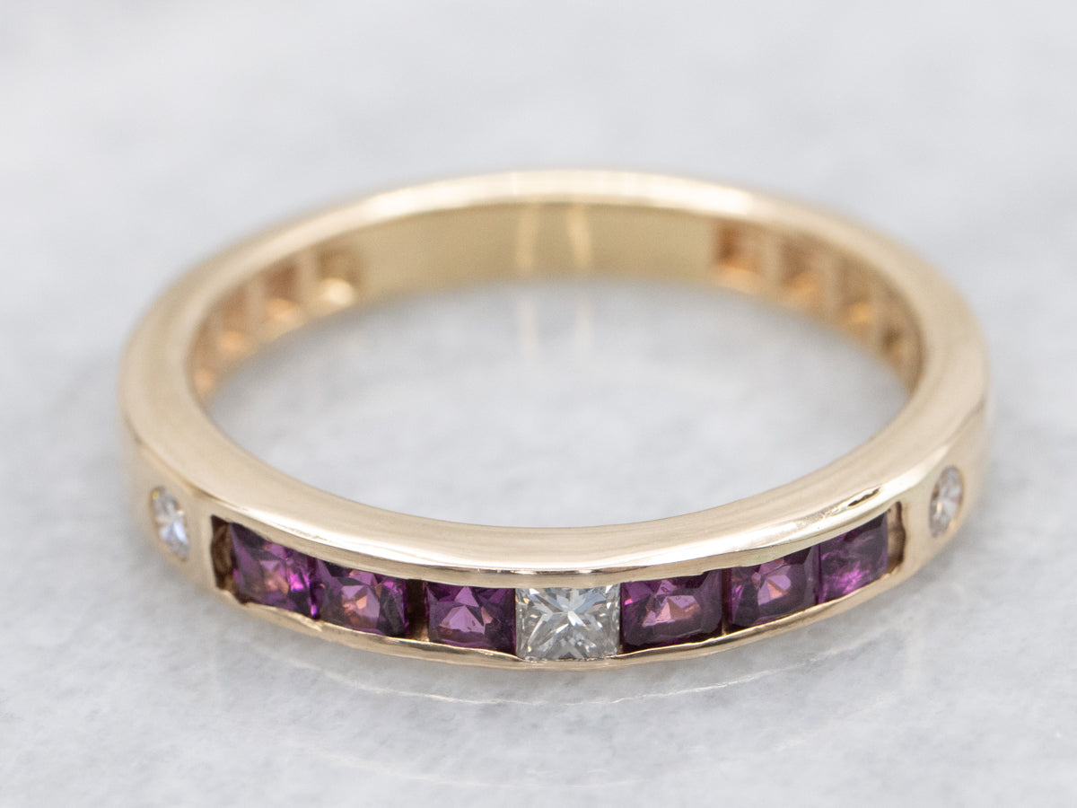 Rhodolite Garnet and Diamond Gemstone Band