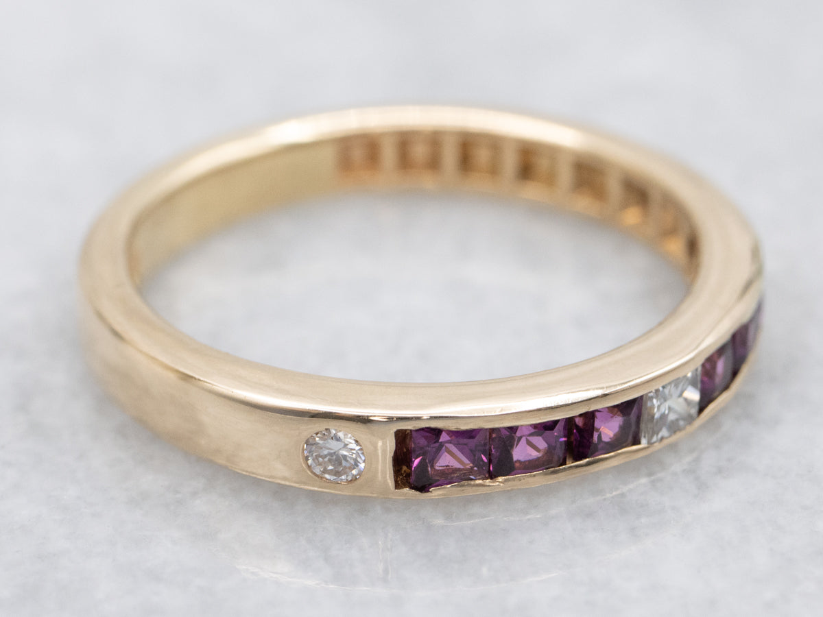 Rhodolite Garnet and Diamond Gemstone Band
