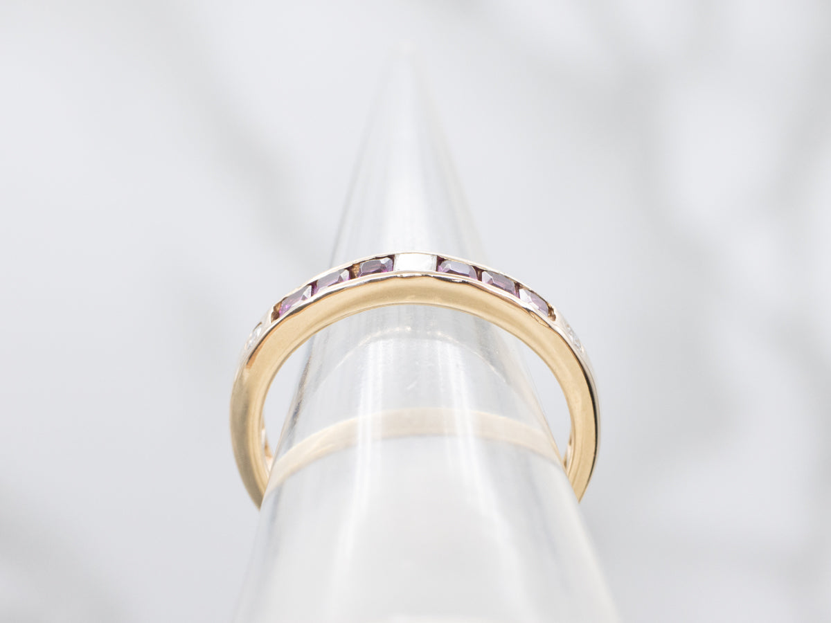 Rhodolite Garnet and Diamond Gemstone Band