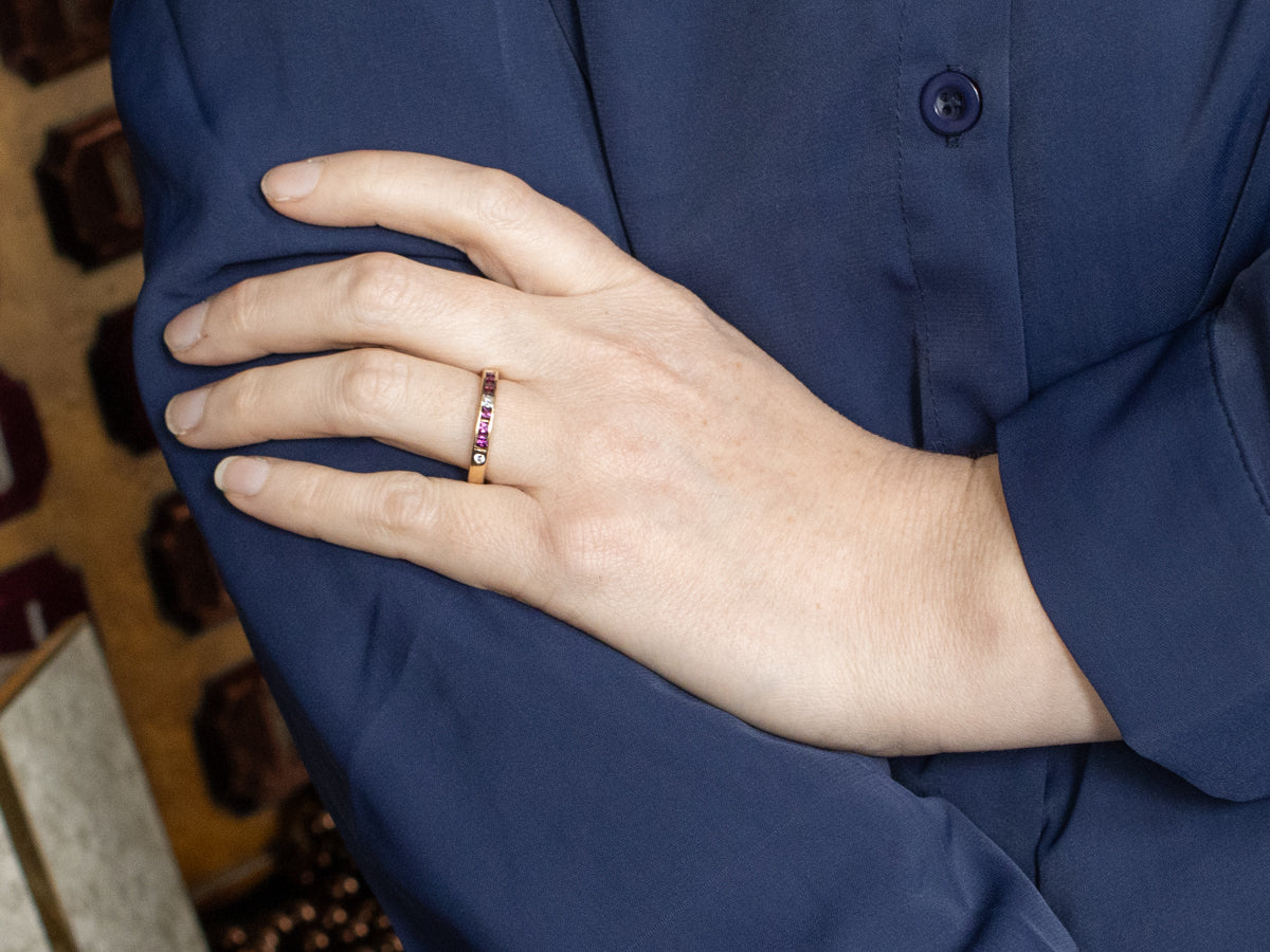 Rhodolite Garnet and Diamond Gemstone Band