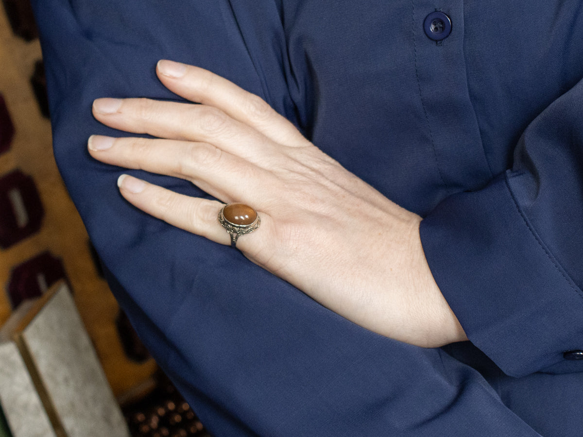 Rare African Sunstone Antique Solitaire Ring