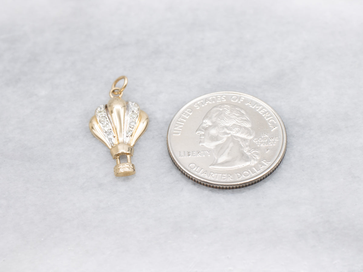 Sweet Gold and Diamond Hot Air Balloon Charm Pendant