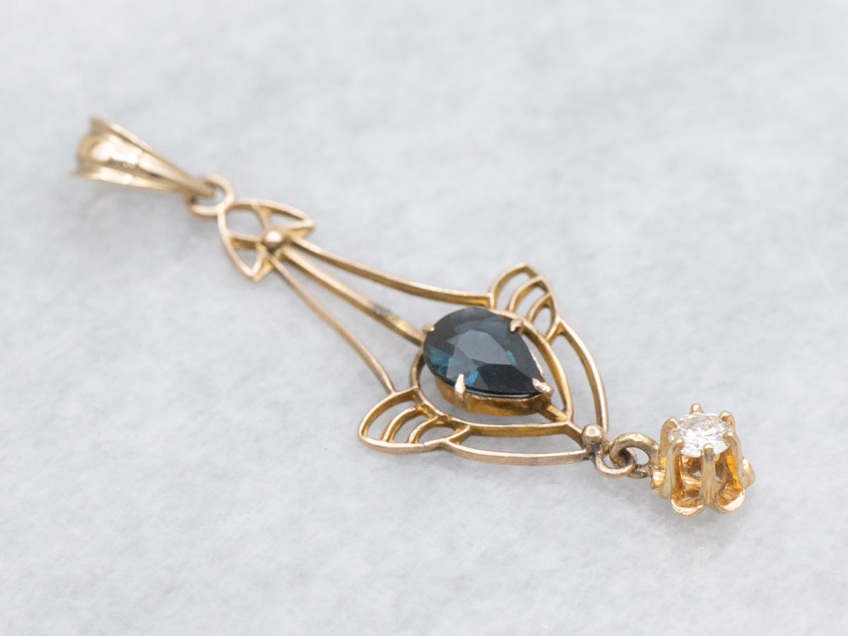 Antique Sapphire and Diamond Lavalier Pendant