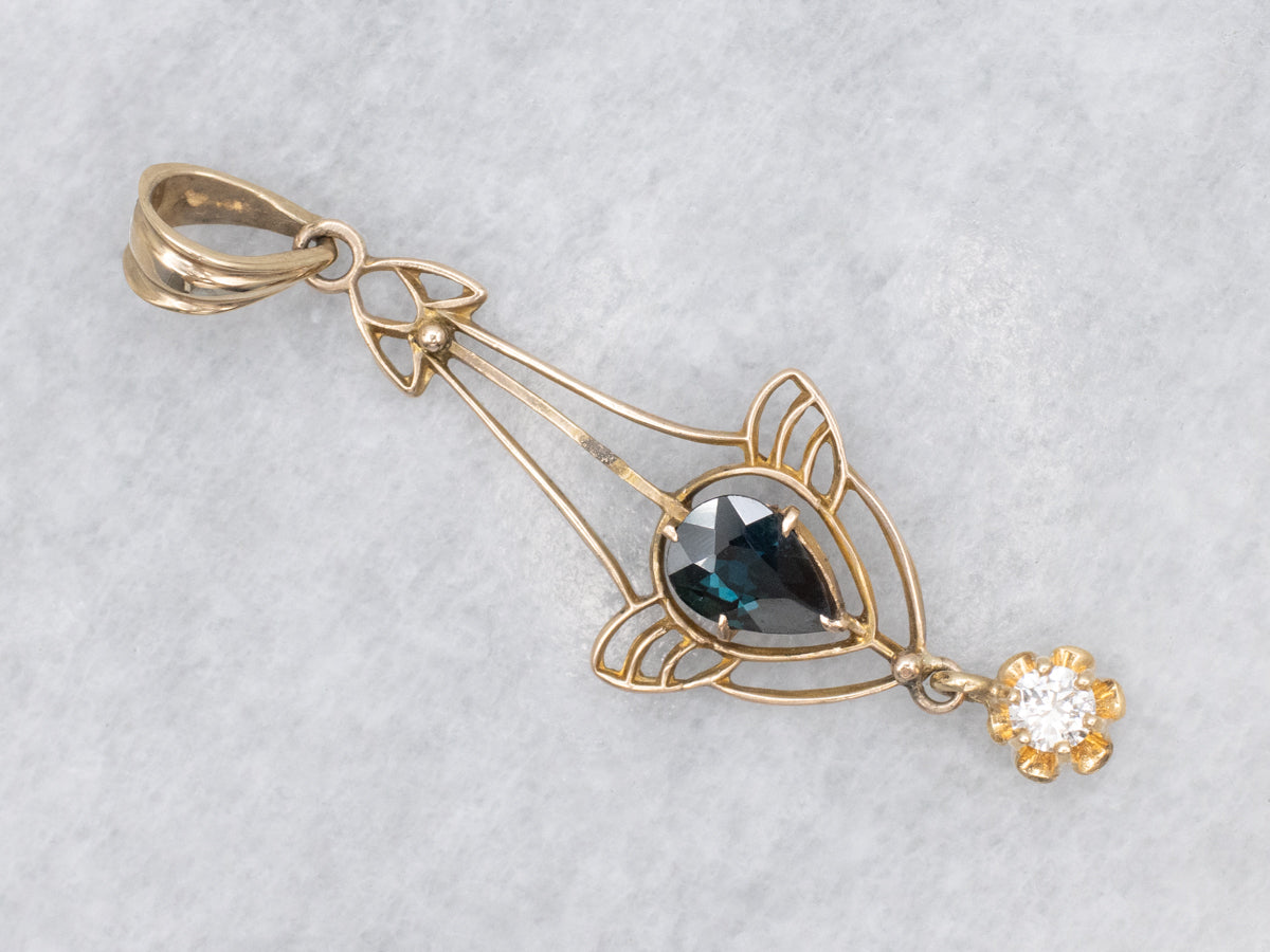 Antique Sapphire and Diamond Lavalier Pendant