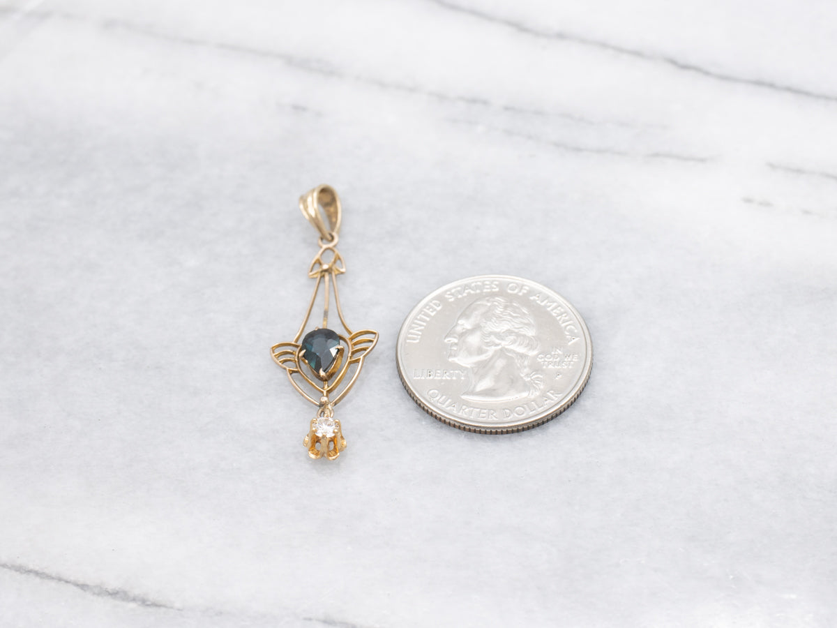 Antique Sapphire and Diamond Lavalier Pendant