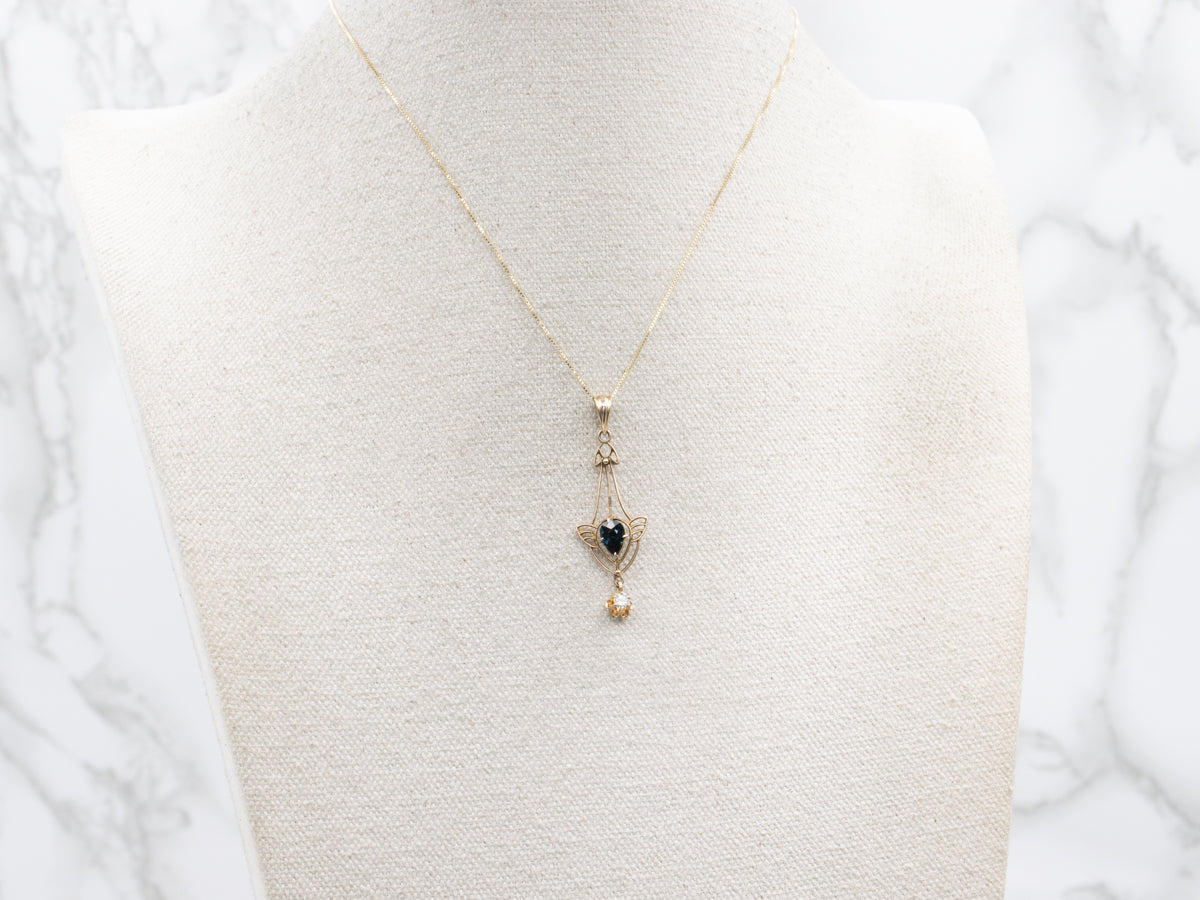 Antique Sapphire and Diamond Lavalier Pendant