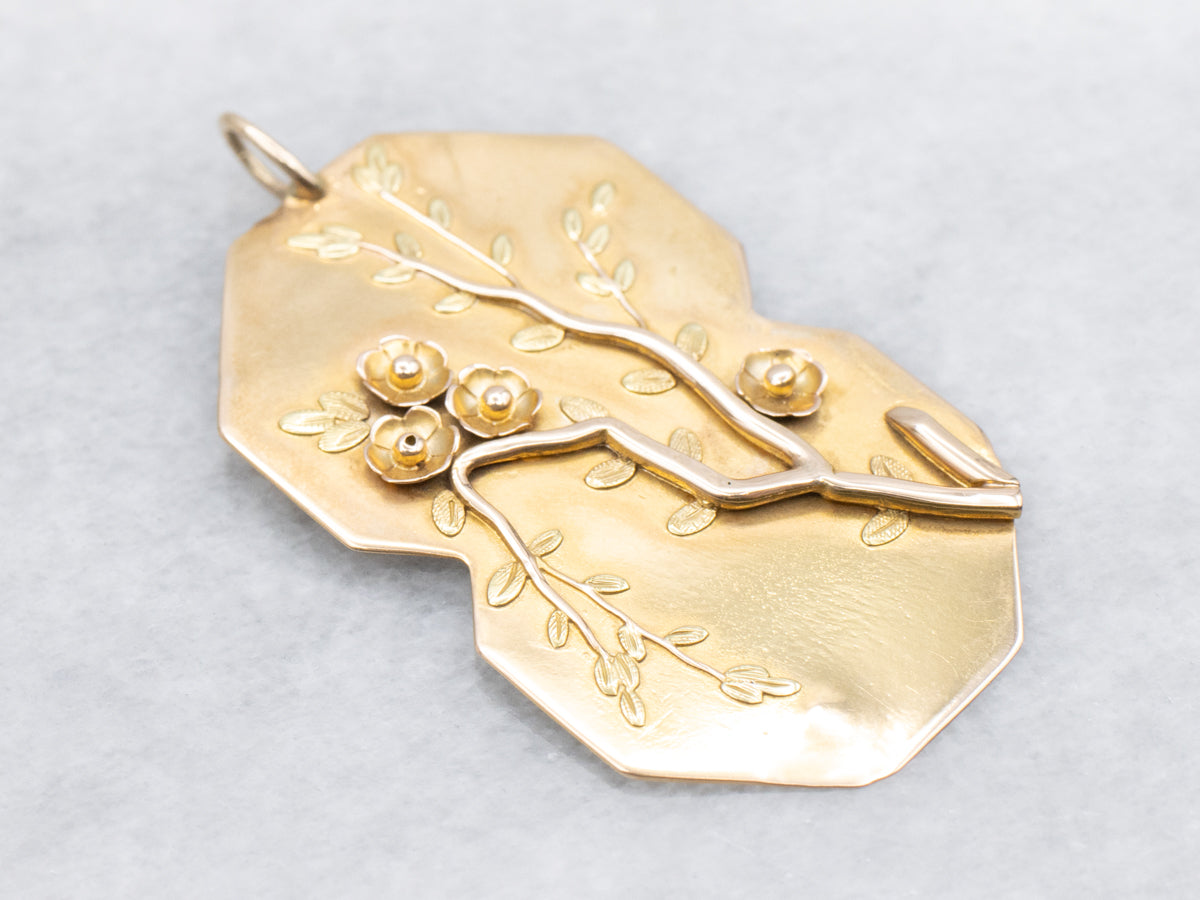 Golden Cherry Blossom Medallion Pendant