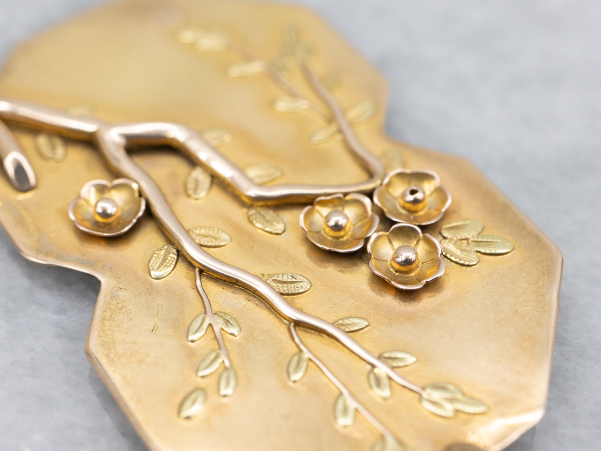 Golden Cherry Blossom Medallion Pendant