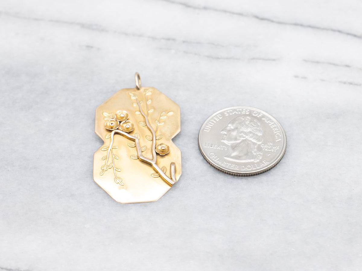 Golden Cherry Blossom Medallion Pendant